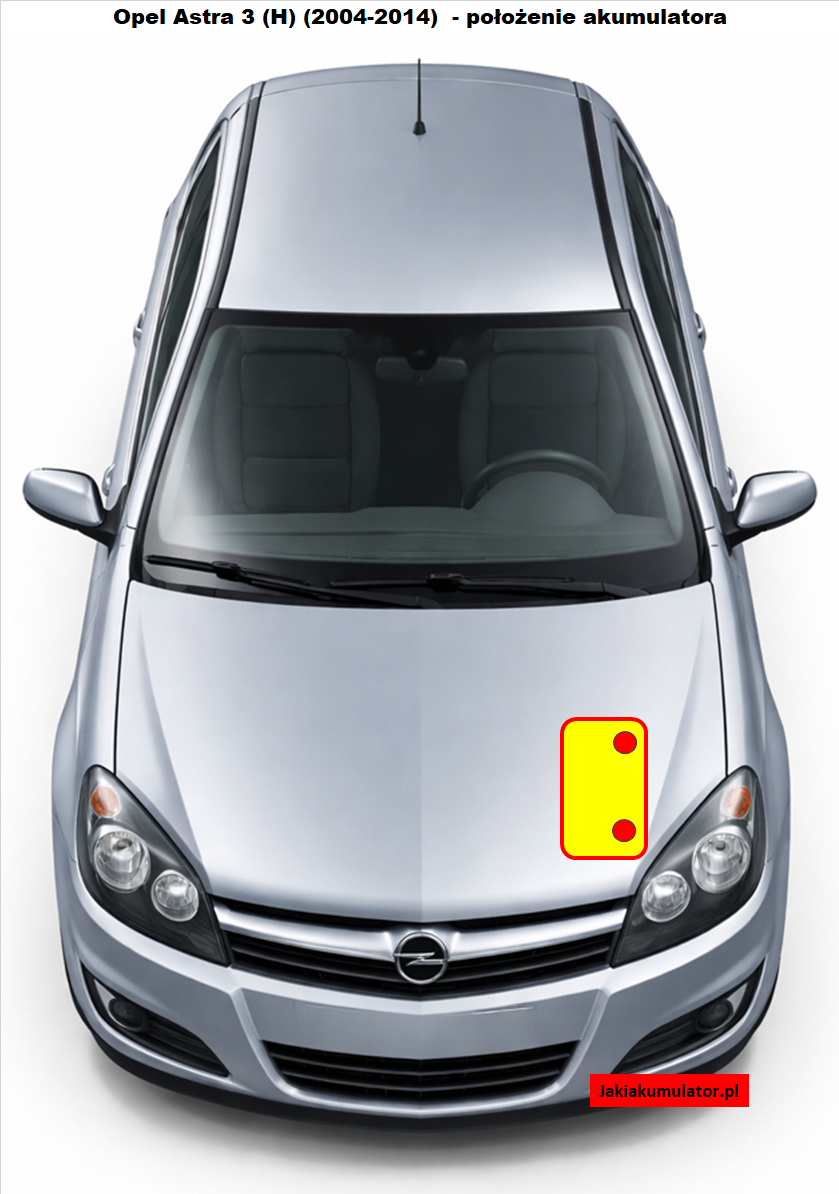 Opel Astra H - położenie akumulatora